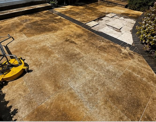 Before, Natural stone patio deep clean, Patio Cleaning, Dorset – Dorset Exterior Cleaning