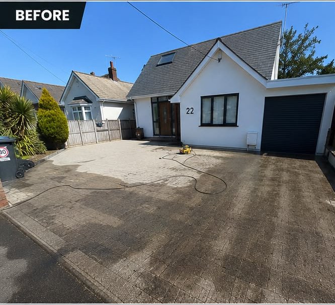Before, Block paving driveway cleaned, re-sanded and sealed, Driveway Cleaning, Dorset – Dorset Exterior Cleaning
